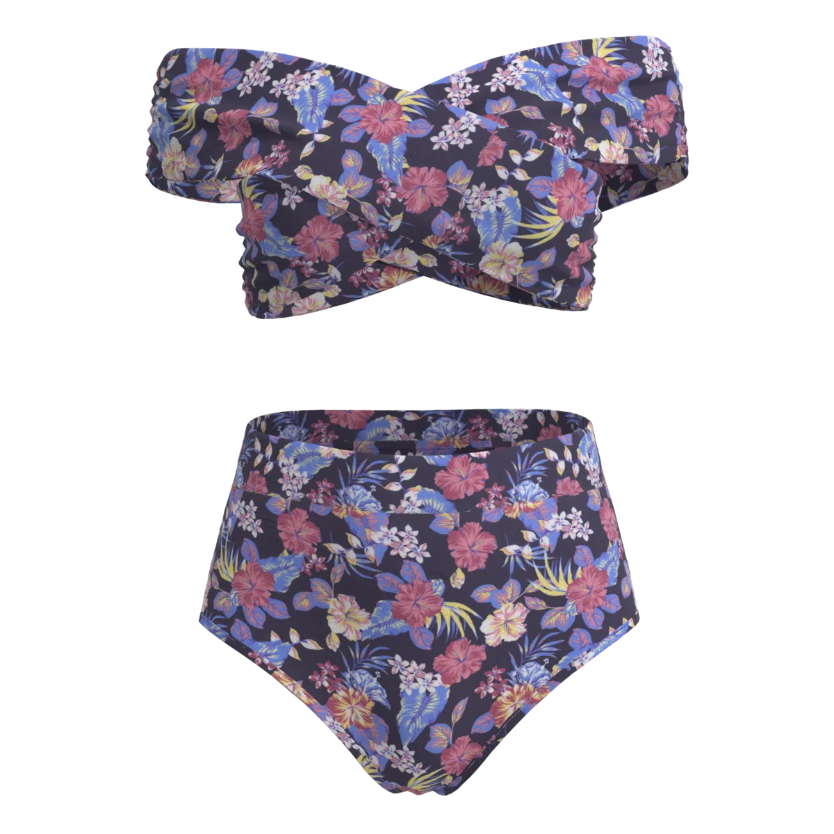 锦氨蓝粉花泳装印花面料