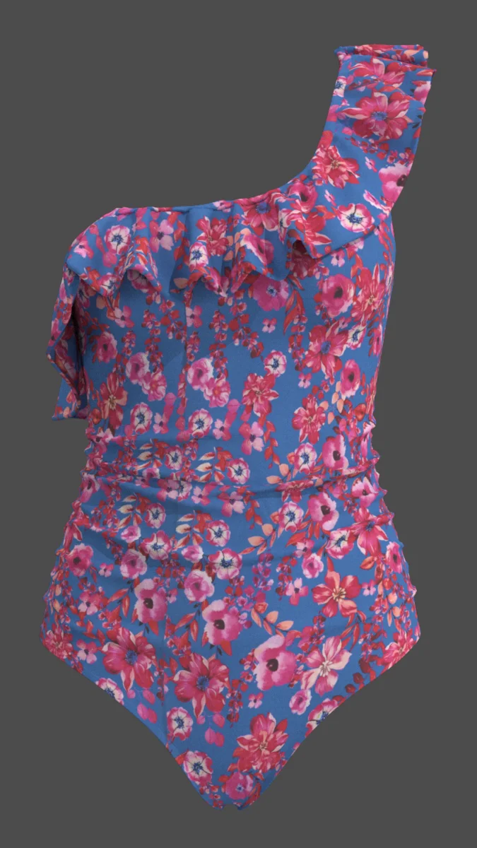 蓝底红花锦纶印花泳装面料